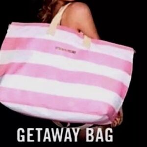 VICTORIA’S SECRET / RARE Pink Nautical-Style Striped Overnight Bag